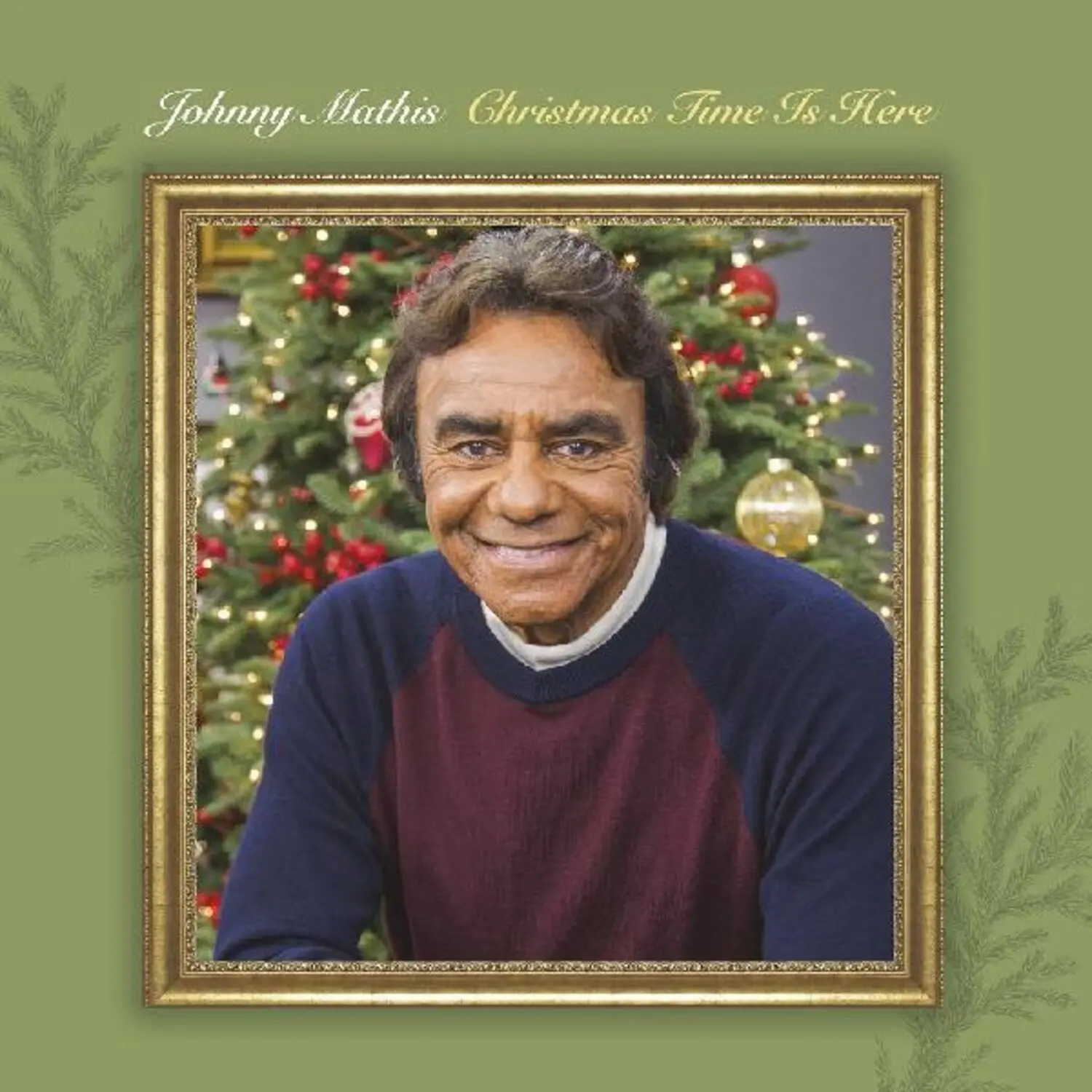 Johnny Mathis - Christmas Time Is Here Limited Edition Green Colored Vinyl Record LP (2023 Release, Real Gone Music) with Album Tracks: Have Yourself a Merry Little Christmas, Santa Claus Is Coming to Town (Duet with Kristin Chenoweth), Etc.