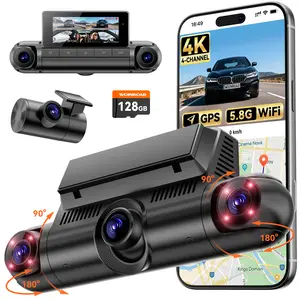 4K Dash Cam Front & Rear 170° Ultra Wide Angle 4Lenses Simultaneous Recording 5.8GHz WiFi GPS 8 IR Lights Gravity Sensor Loop Recording 128GB SD Card