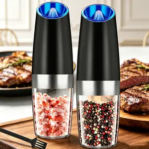 Gravity-Sensing Electric Salt & Pepper Grinder Set: Adjustable Coarseness, Battery-Powered with LED Light, Sea Salt Grinding Tool, One-Handed Automatic Operation