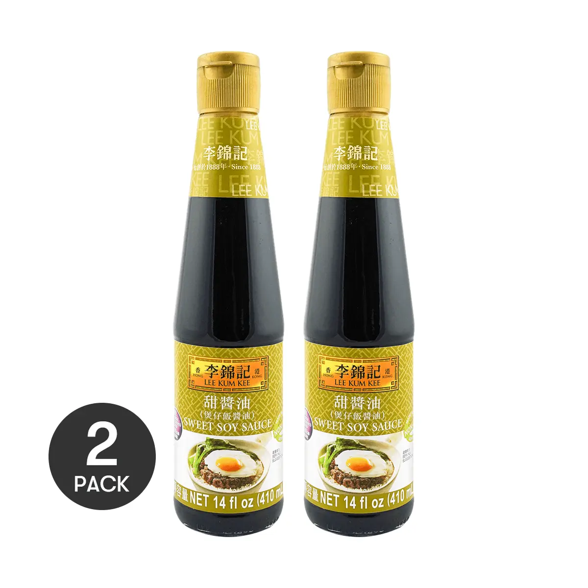 2 Pack LEE KUM KEE Hong Kong Sweet Soy Sauce 13.9 fl oz Each - Claypot Rice Sauce, Chinese Condiment