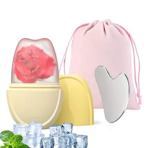 Silicone Ice Roller & Stainless Steel Gua Sha Board & Drawstring Bag Set, Reusable Leak-proof Manual Massage Tool for Face & Eye