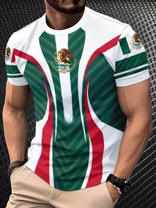 Men's Mexican Flag Football Jersey, Striped Eagle Snake Emblem, Breathable Polyester, Casual & Formal Wear, Patriotic Clothing