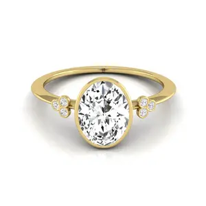 Clover Bezel Accent Solitaire Oval Engagement Ring Setting in 14K Yellow Gold