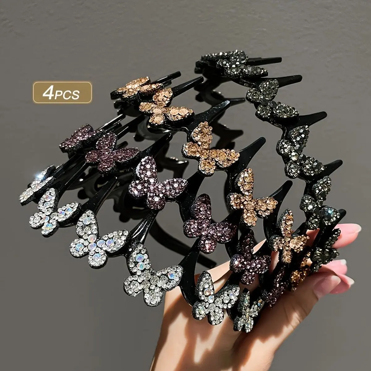 Headbands for Women, 4-Piece Elegant Butterfly Set with Wavy Crystal Design, Lightweight & Non-Slip Girly Feminine Accessories for Parties, Women's Fashion, Accessories For Women