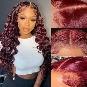 GK 99j Burgundy Lace Front Wigs Human Hair Glueless Wine Red Colored Body Wave Wigs Pre Plucked with Baby Hair 200 Density 13x6 HD Transparent Frontal Wig for Women
