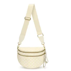 Polka Dot Sling Chest Bag for Women | Minimalist Beige Crossbody Bag with Adjustable Strap