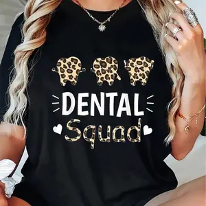 100% Cotton Leopard Dental Costume Dental Assistant Women T-Shirt Short Sleeve T-Shirt