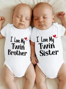 Best Twin Gift Baby Short Sleeve Romper, Unisex Toddler Onesie for Boys and Girls, Fall Winter Indoor Play, Toddler Outfit, 2 Piece Set