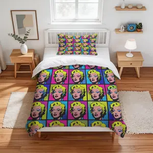 Pop Art Marilyn Monroe Grid Duvet Cover Set, HD Digital Print Comforter Cover, Soft Breathable Bedding Set with Zipper  Corner Ties, Retro Quilt Cover for Bedroom Decor (No Insert)
