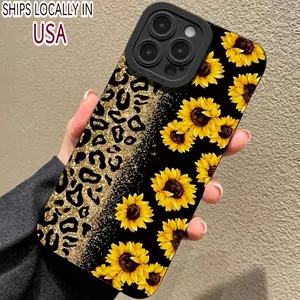 Sunflower & Leopard-print Pattern Phone Case, Anti-drop Cellphone Protective Case, Total Protective Shockproof Mobile Phone Cover for iPhone 15 Pro Max 14 13