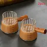 2pcs Italian Espresso Coffee Cups, Wooden Handle, Milk Frother Measuring Cup, Mixing Cups, Heat-Resistant Kitchen Tool, for Coffee, Milk, Tea, Syrup, Utensils