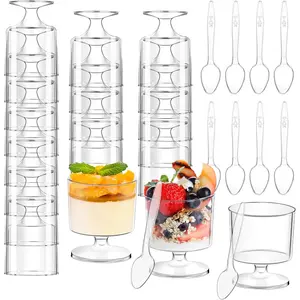 120 Pcs 5 OZ Mini Clear Plastic Disposable Dessert Cups with 60 Spoons for Party Ice Cream Mousse Pudding Fruit Appetizer