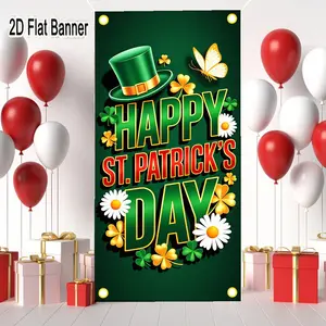 2D flat banner, 1pcSt. Patrick's Day Happy Banner, Shamrock Clover Top Hat Party Decorations, Vibrant St. Patrick's Day Graphic Backdrop for Festive Celebrationsgalentines party decor, valentine day decor, decorations for valentines day