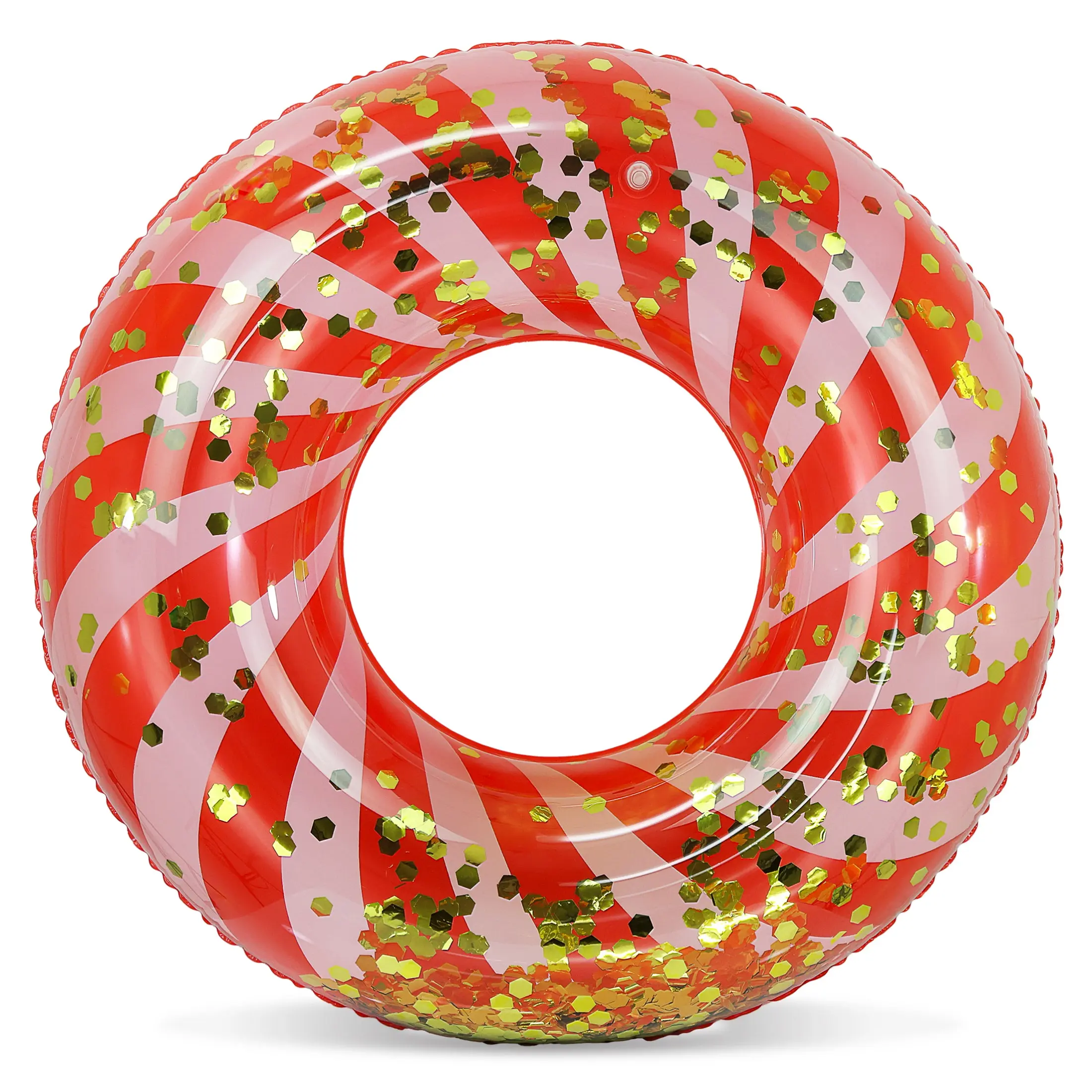 36-Inch Candy Cane Vinyl Pool Float, Wide Ring with Gold Confetti Inside, UV-Resistant Inflatable Lounger for Adults, Ideal for Beach Days & Lake Trips, Easy-Clean Water Sports Accessory for Pool Parties