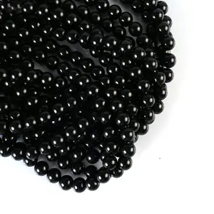 Natural Black Tourmaline Round Smooth Beads String 15.5 Inch Long 4/6/8/10 MM for Jewelry Making and Crafting | Loose Beads | Gemstone Bead