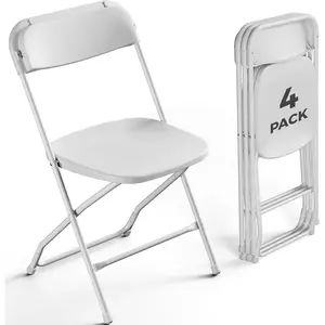 4-Pack White Plastic Folding Chairs, Outdoor Portable Folding Chairs with Steel Frame, 350 lbs Capacity Stackable Foldable Chairs for Patio, Garden, Picnic, Kitchen, Events