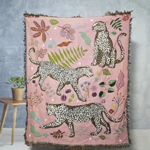 Animal Pattern Tassel Throw Blanket, Leopard Pattern Blanket, Bohemian Woven Blanket, Soft Warm Napping Blanket for Home Sofa Bed Office Travel Camping