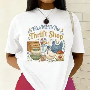 Take Me to the Thrift Shop T-Shirt, Cute Duck and Mushroom Graphic Tee, Thrifting Gift for Her