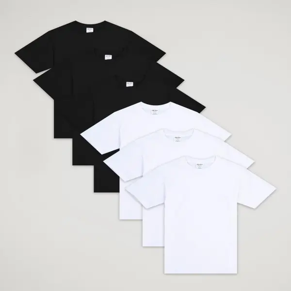 Men’s 6-Pack Classic T-Shirts - Black(3pcs)+White(3pcs) Soft Cotton Unisex Crewneck Short-Sleeve Tshirt, Multi-Size Breathable Loose-Fit Casual Tops for Daily Wear, Summer Streetwear, Classic Tee