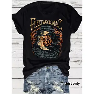 UOSO Women's Fleetwood Mac Graphic T-Shirt, Vintage 70s Rock Crewneck, Soft 100% Cotton, Lightweight for Everyday Cargo & Jean Outfits