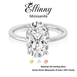 Effinny 4.0 Carat Excellent Oval Cut Solitaire D Color VVS1 Synthetic Moissanite Hypoallergenic Engagement Ring, 925 Sterling Silver Women's Golden Plated Ring for Daily, Wedding, Party
