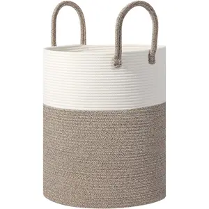 Cotton Rope Laundry Basket, 60L Large Collapsible Storage Hamper with Handles, Sturdy Woven Basket for Blankets, Toys, Clothes, Decorative Tall Nursery Organizer for Living Room Bedroom,Beige