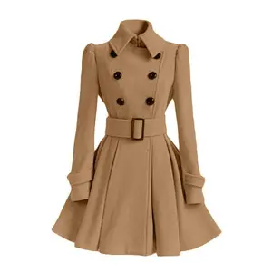 Coat Women's Style Slim Fit Long Women's Woolen Coat Belt Woolen Coat