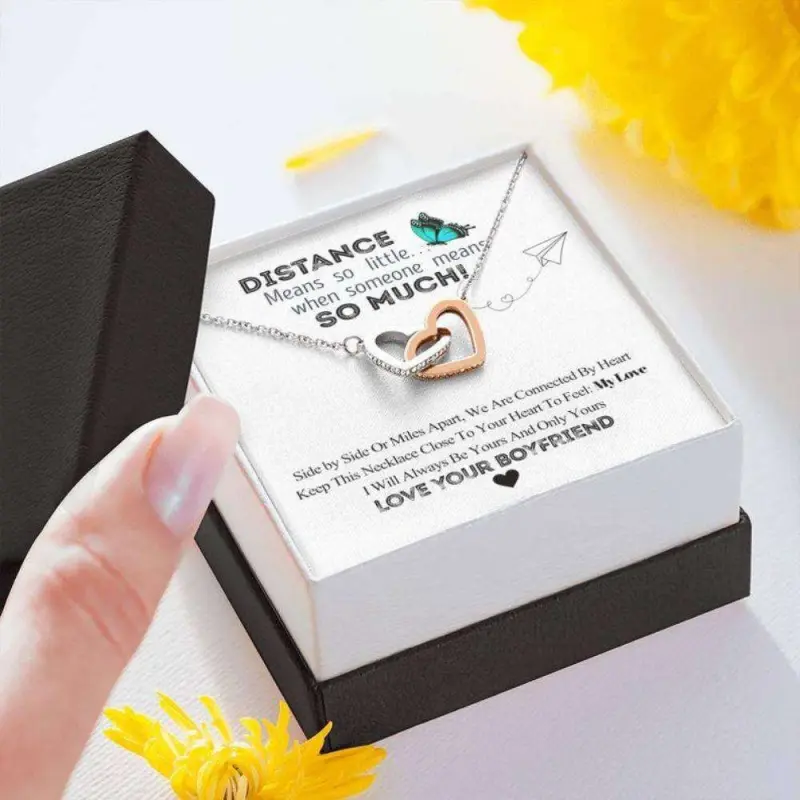 Girlfriend Necklace, To My Girlfriend Distance Means So Little Necklace “ Long Distance Relationship Gift, romantic gift, engagement present, meaningful jewelry, LED gift box, anniversary surprise