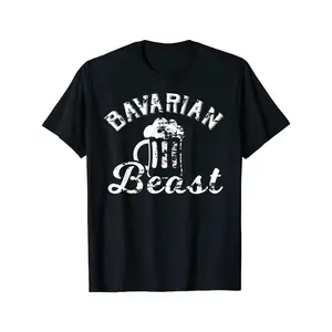 Bavarian Beast Oktoberfest Matching Couples' T-Shirts - His & Hers, 100% Cotton, Casual Loose Fit, Machine Washable, Black with White Beer Mug Design, Lightweight 180g, Perfect for Beer Festival or Casual Outings