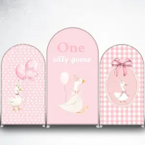 15-day 2D Flat Delivery Pink Gingham Duck Arch Backdrop Cover for Girl Birthday and Baby Shower