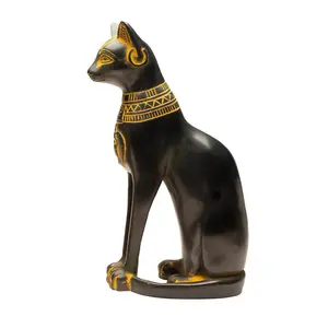 Egyptian Bastet Cat Statue - Antique Gold - Made in Egypt Decor Box Daughter
