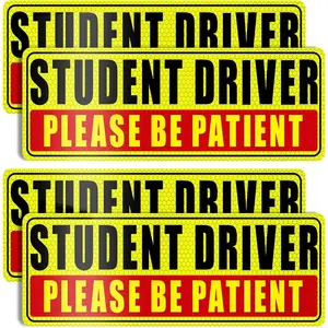 4 Pcs Student Driver Magnet for Car - Be Patient Student Driver Magnet Boys and Girls New Student Driver Sticker Safety Warning Reflective Signs Reusable Movable