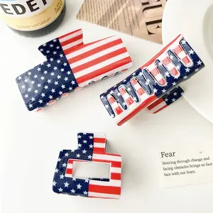 American Flag Claw Clips 3Pcs Patriotic Hair Catch Shark Jaw Clips Non Slip Acrylic Hair Accessories for 4th of July Independence Day Women Girls
