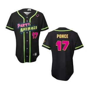 Party Animals Dalton Ponce #17 EvoShield Jersey - Black Loose Fit Breathable Polyester Baseball Jersey with Moisture-Wicking and Button Down Closures