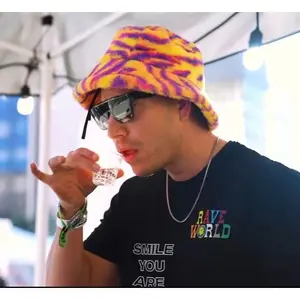 Striped Fuzzy Rave Bucket Hat