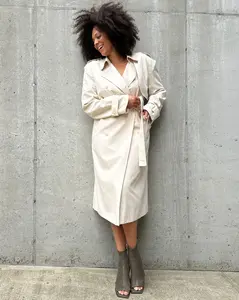 Oversized Trench Coat for Tall Women Minimalist Fitted Long Sleeve Outerwear with Adjustable Belt Soft Beige Essential Jackets for All Seasons