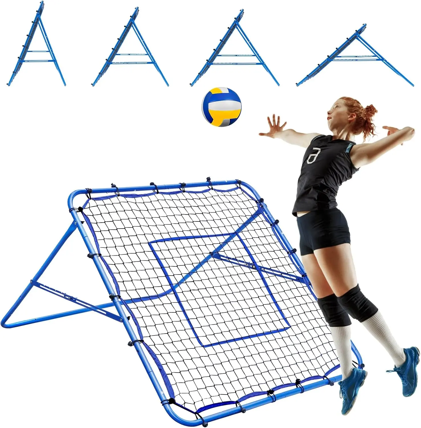 Winthai 4x4FT Volleyball Rebounder Net, Soccer Rebounder Pitchback Net with 2 x 6-Angle Quick Adjustments, Target Ribbon for Precision Women Game Training summerwins