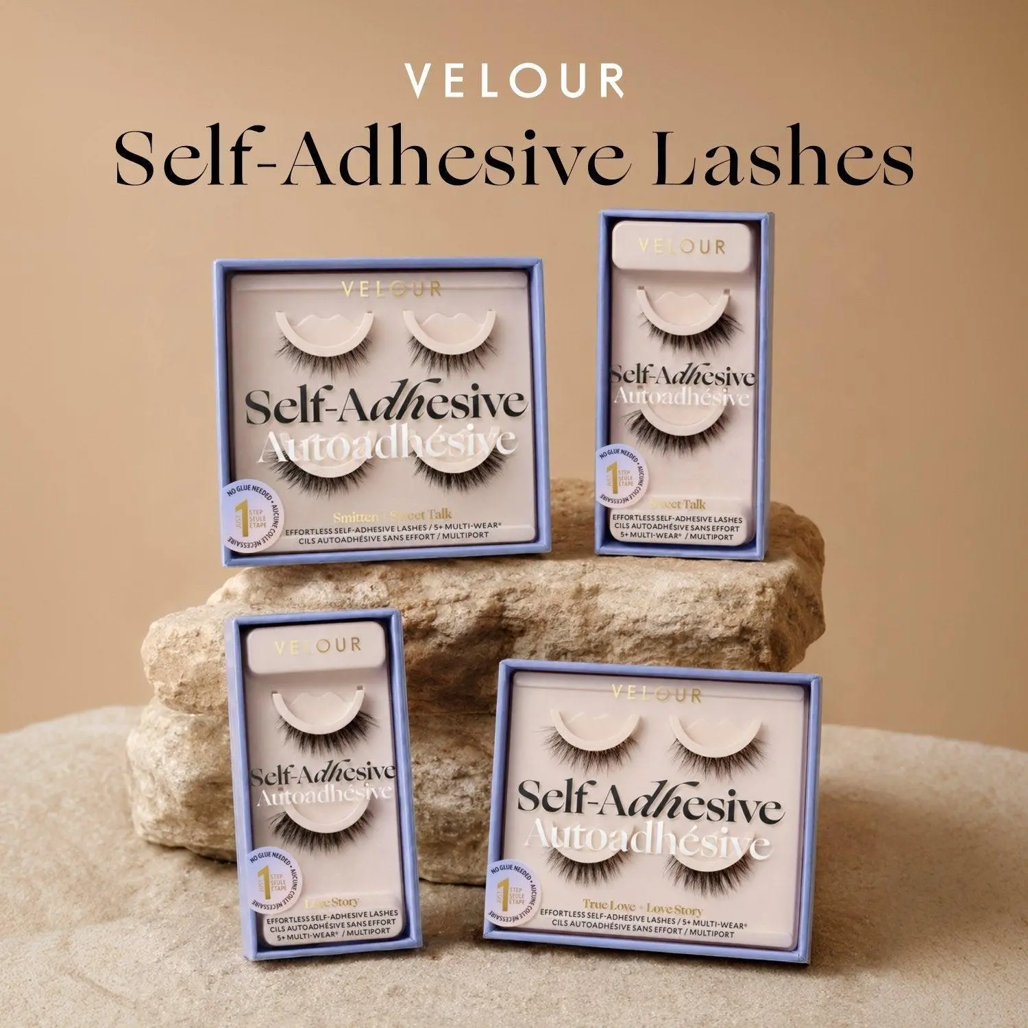 Effortless Self-Adhesive Lashes | Velour Beauty | No Glue Needed, 1 Step Application | 1 Pack & 2 Pack