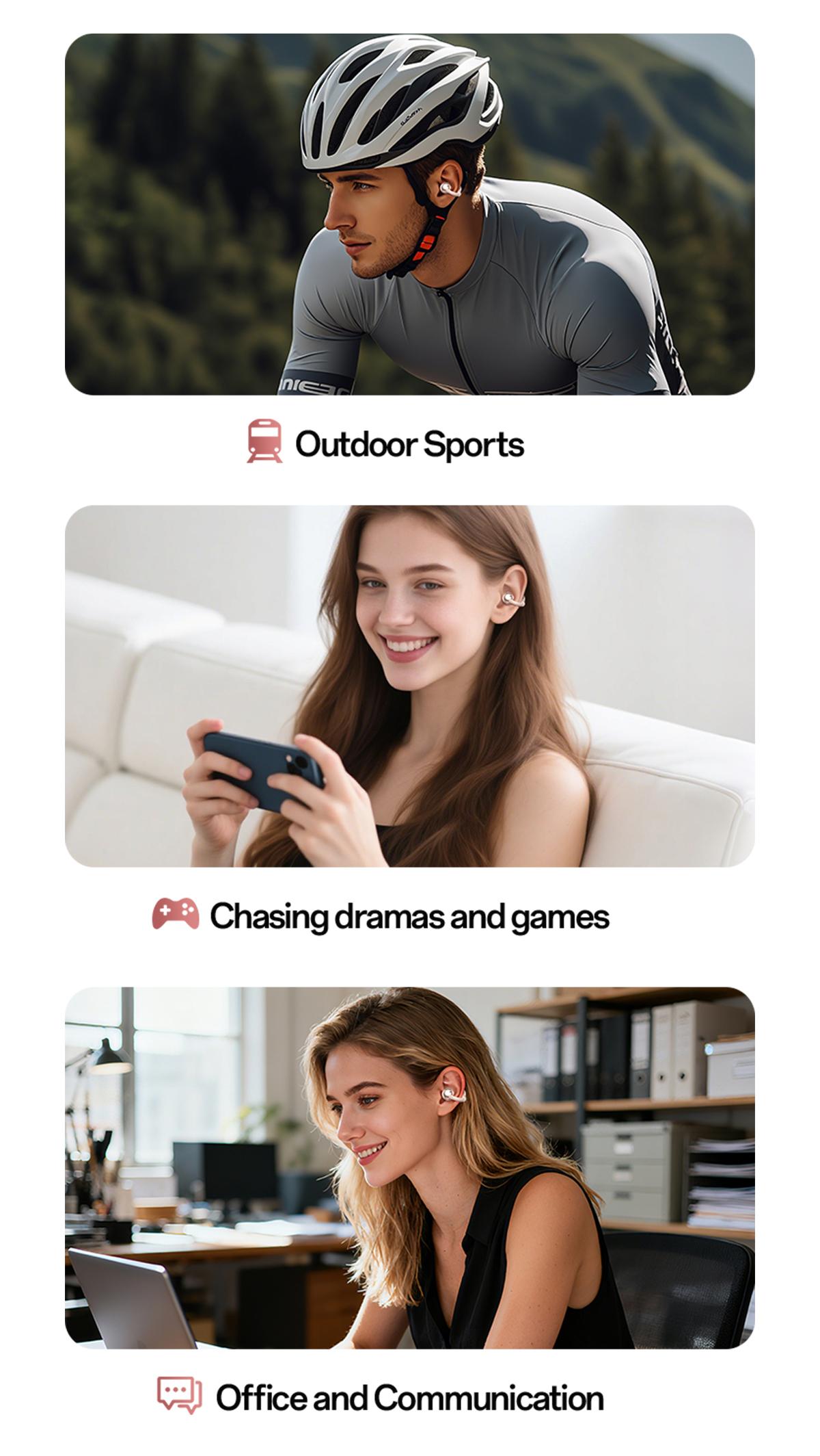 Chengruida M106 Cute Heart Shaped Bag Open Ear Clip-On Headphones, Panoramic Surround Sound Bluetooth Earbuds for All-Day Wear