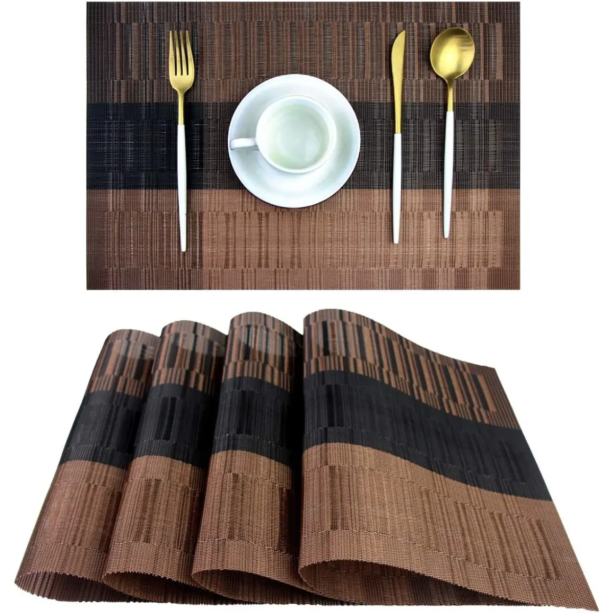 Placemats,Durable Placemats for Dining Table,Washable Woven Vinyl Kitchen Placemats Set of 4 (Brown) Placemats,Durable Placemats for Dining Table,Washable Woven Vinyl Kitchen Placemats Set of 4 (Brown)