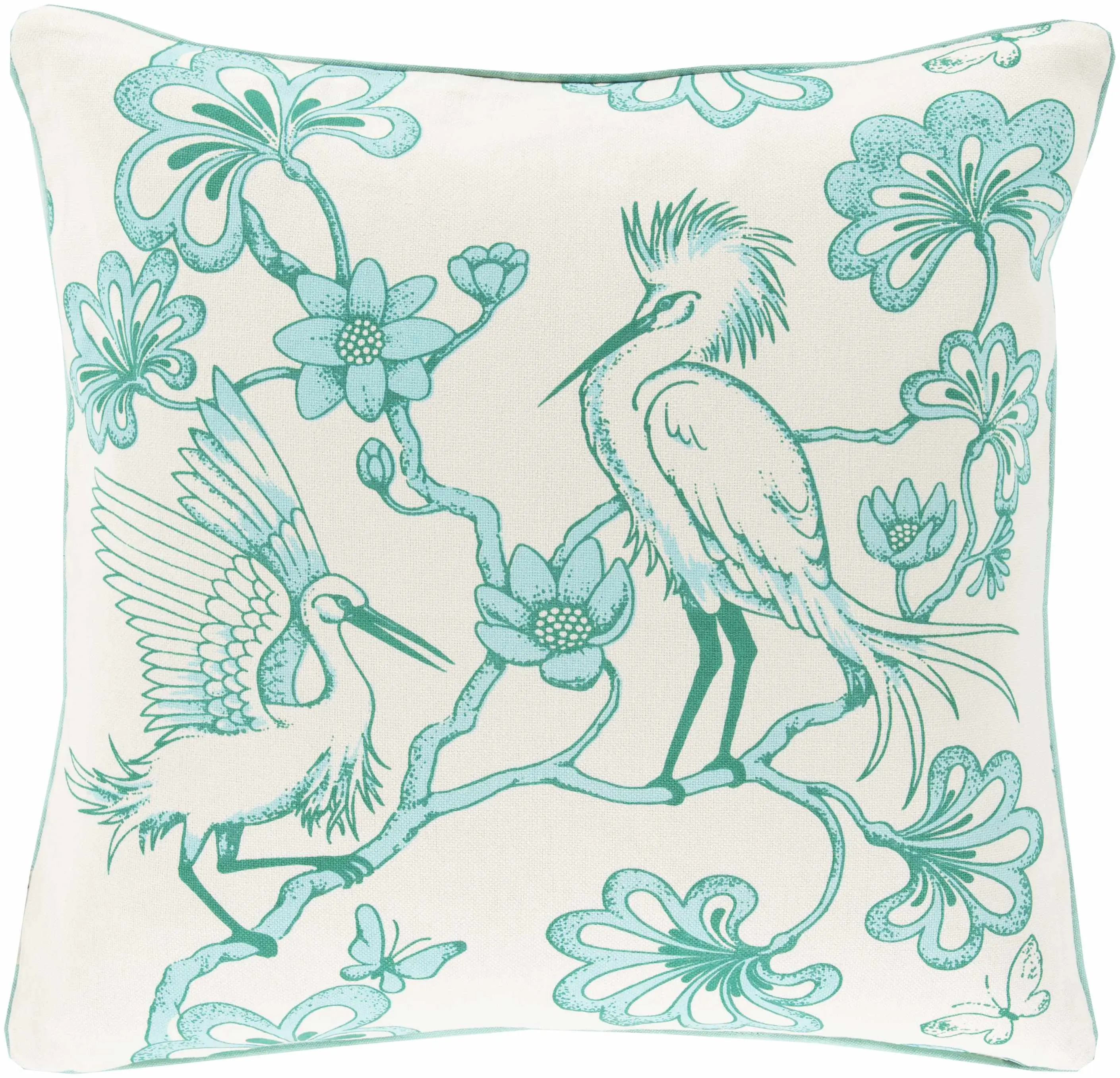 Bilinga Aqua Bird Floral Accent Pillow - Creative Decorative Cushion, Bird Design, Blue Floral Print, Clearance, Bird Design Standard Pillows