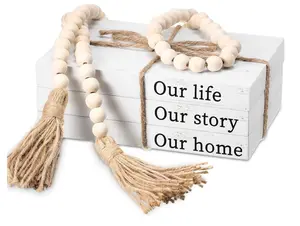 Decorative Books for Home Decor White Faux Farmhouse Stacked 3 Pieces Gift for Mother Teachers Friends Family for Coffee Tables Shelves with Wood Bead Tassels 58 Inch