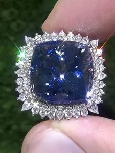 1 PC Gorgeous Blue Cubic Zirconia Ring Solitaire Engagement Ring For Women For Valentine's Day Gift Wedding Engagement Party Jewelry