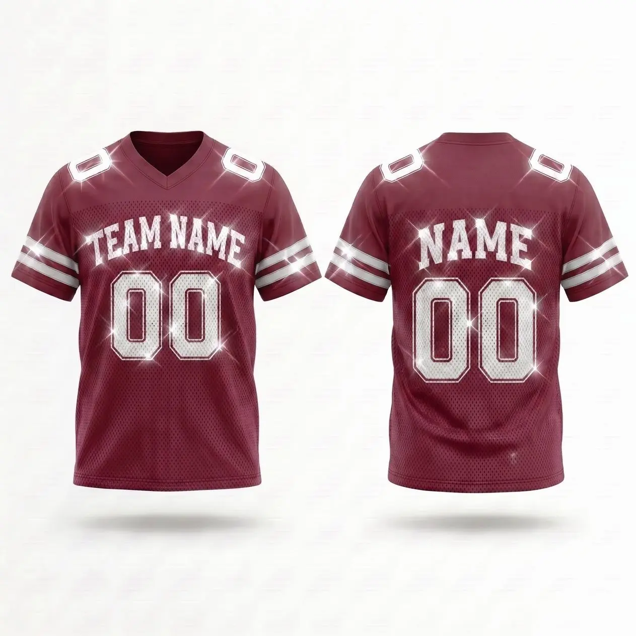 Personalized Team Name & Number Maroon Blink Football Jersey Spandex mix Mesh (Real Photos Included)