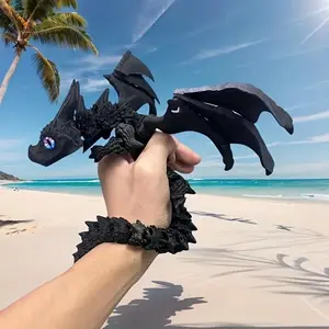 3D Printed Articulated Holographic Fantasy Dragon Figurine - Light-Up Flexible Flying Ornaments, Gothic Fidget Toy, Statue for Room Decor, Desk Decoration, Gift for Dragon Lovers (Colorful Gradient)