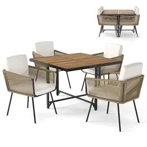 COSTWAY - 5 Pieces Patio Dining Set with Acacia Wood Tabletop