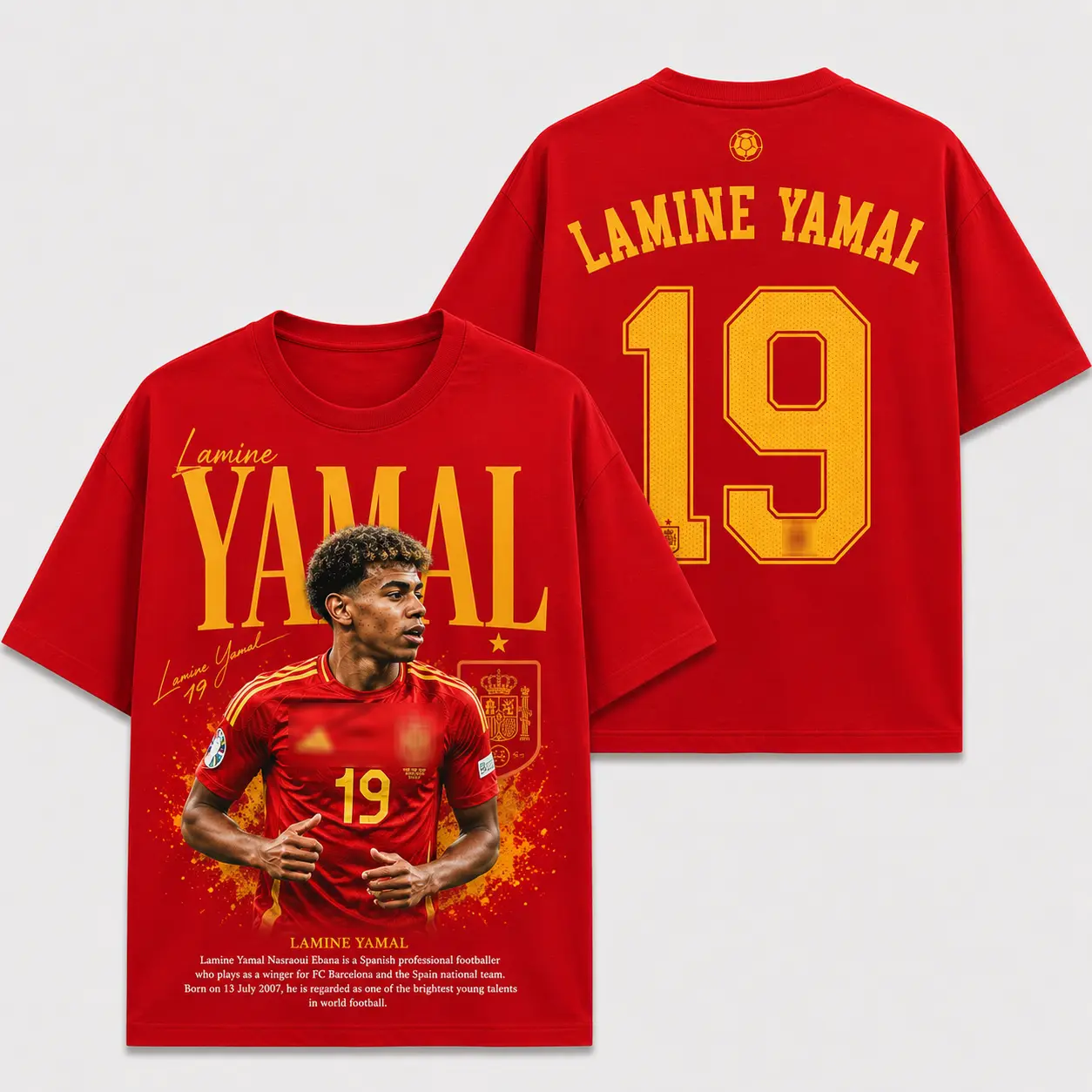 Ver 2 Lamine Yamal 19 Unisex Oversized Cotton T-Shirt, The Lamine The Dream T-Shirt ,The Spain Shirt The Fan's Kit, Sunday Football Outfit, Football Kit , Football Graphic Tee, Vintage Football Shirt, Game Day T Shirt, Soccer Graphic Tee
