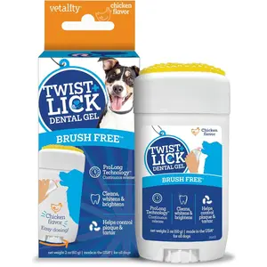 Twist + Lick Dental Gel for Dogs, Cleans Teeth Freshens Breath for 24 Hours, Chicken Flavor, 2 oz, 30 Day Supply
