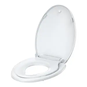 Elongated Toilet Seat with Built-in Toddler Potty Seat, Soft Close Toilet Seat Cover for Kids and Adults, Quick-Release PP Lid for Easy Cleaning, Family-Friendly Toilet Training Seat