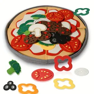 Pizza Felt Toy Set, 37pcs/set Pretend Play Kitchen Pizza Simulated Food Game, Parent-child Interaction, Hand-eye Coordination Training Toy